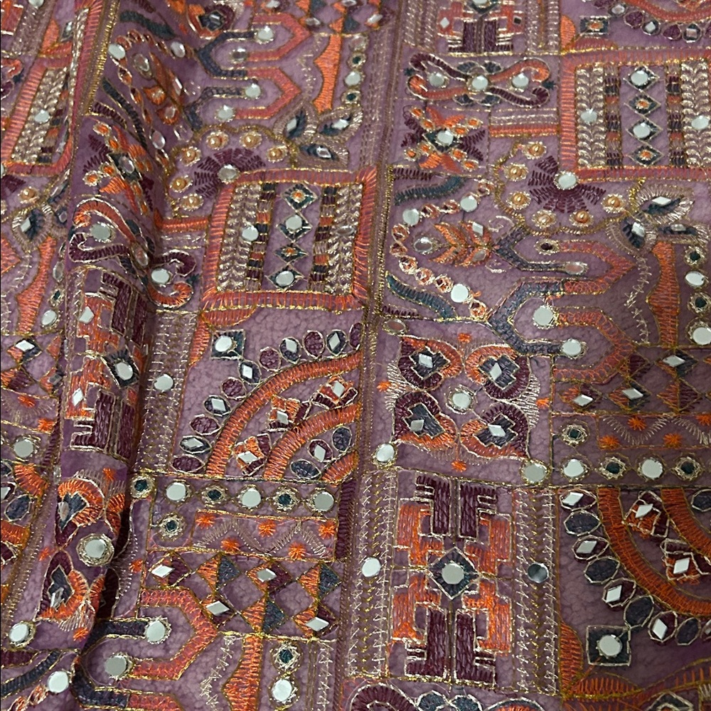 Full Embroidered Purple and Orange with mirror work dupatta(bridal wear)